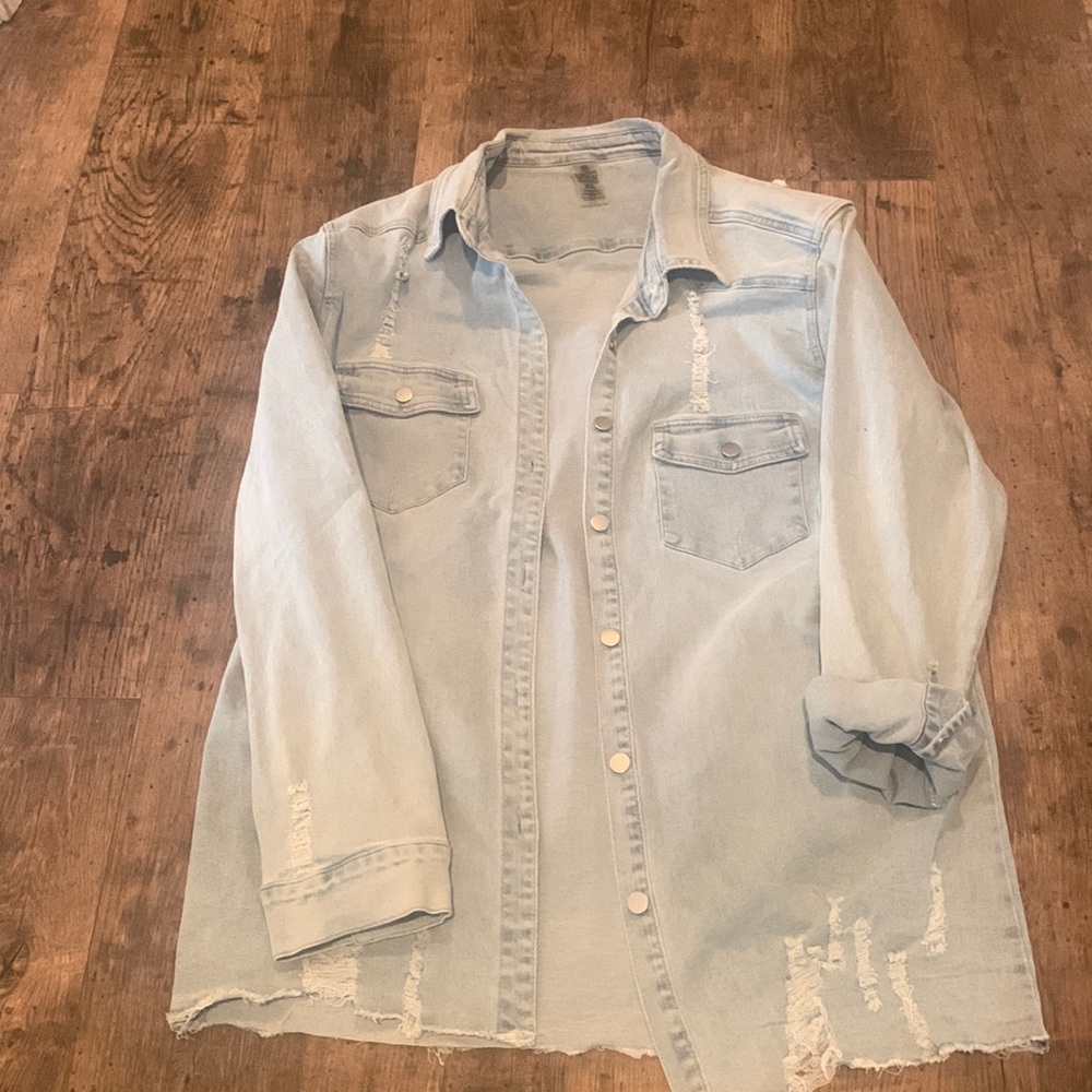 Never worn Christmas merry and bright jean jacket women’s size XL